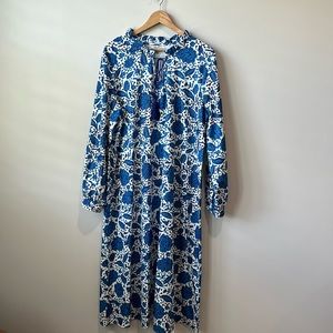 Blue Floral Block Print Silky Feel Oversized Beachy Boho Maxi Dress